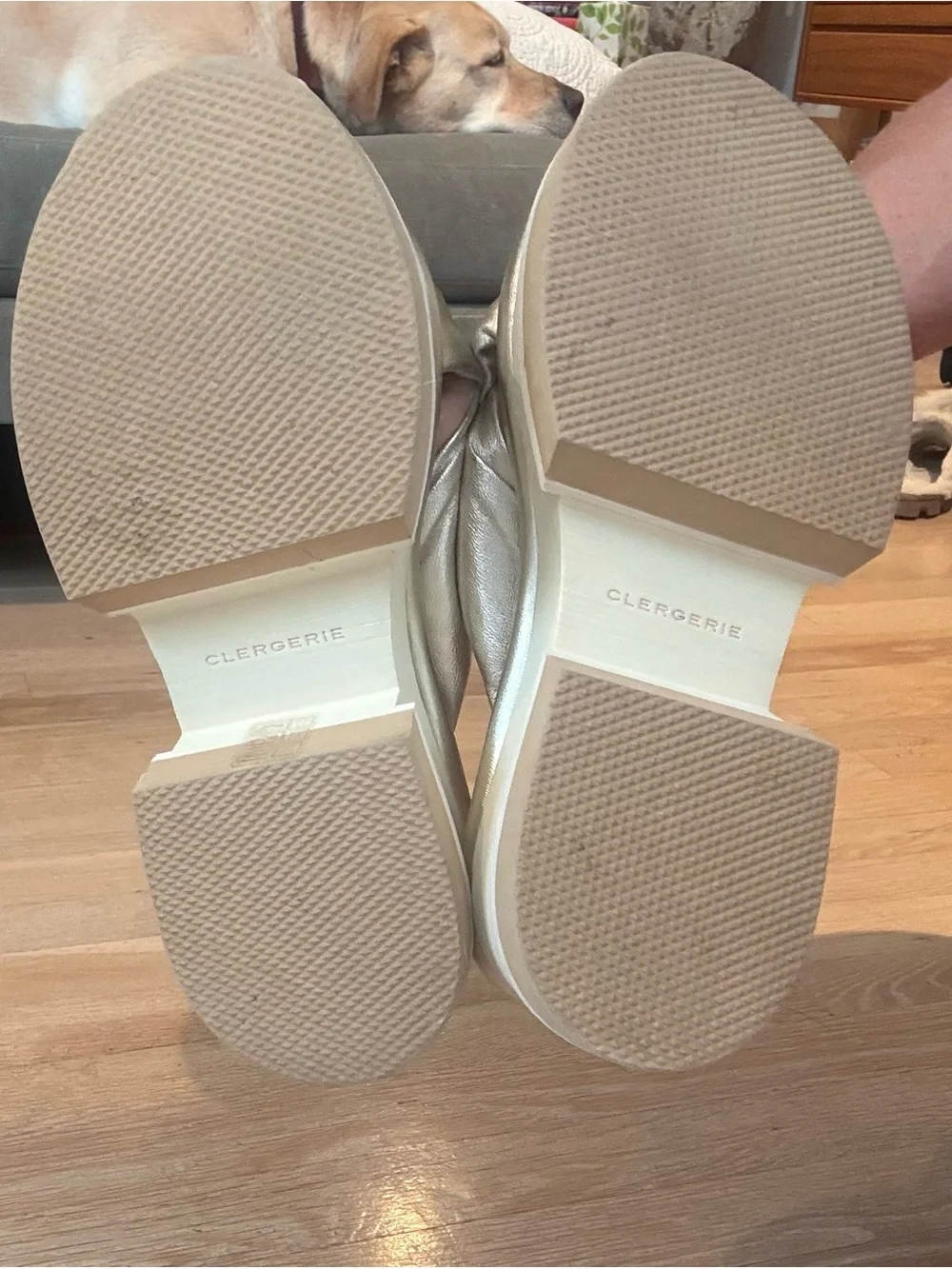 Robert Clergerie Metallic Gold Padded Crossover Slide Sandals for Women